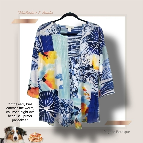 🌿Christopher & Banks Women's Large Sequin Studded Top in Mixed Media Top - Picture 9 of 10